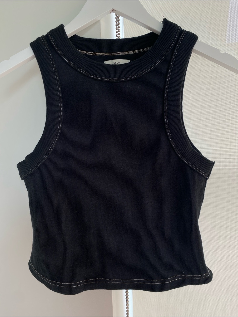 Neuw Jonesy Recit Ribbed Singlet Crop Tank Top - Sable / Black Size M (Aus 10)